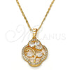 Collares con Dije 04.217.0003.18 Oro Laminado, Diseño de Oja y Gota, con Blanca Zirconia Cubica, Pulido, Tono Dorado (02 MM Thickness, 18 Inches Length)
