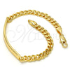 Pulsera con Placa 5.227.011.1.08 Oro Laminado, Diseño de Miami Cubana, Pulido, Tono Dorado (05 MM Thickness, 8 Inches Length)