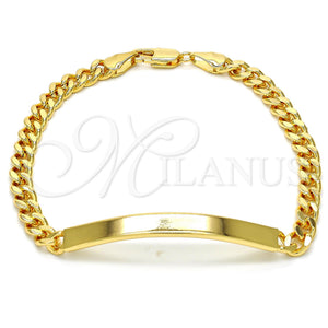 Pulsera con Placa 5.227.011.1.08 Oro Laminado, Diseño de Miami Cubana, Pulido, Tono Dorado (05 MM Thickness, 8 Inches Length)