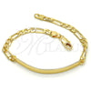 Pulsera con Placa 5.226.010.1.07 Oro Laminado, Diseño de Figaro, Pulido, Tono Dorado (05 MM Thickness, 7 Inches Length)