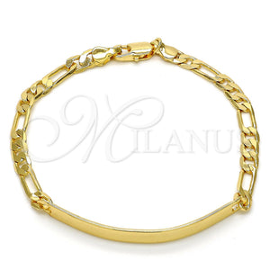 Pulsera con Placa 5.226.010.1.07 Oro Laminado, Diseño de Figaro, Pulido, Tono Dorado (05 MM Thickness, 7 Inches Length)