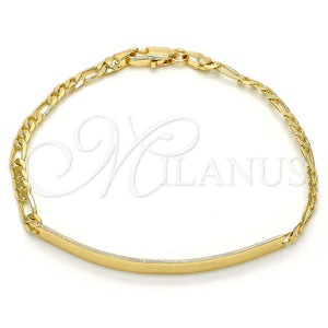 Pulsera con Placa 5.226.011.1.07 Oro Laminado, Diseño de Figaro, Pulido, Tono Dorado (03 MM Thickness, 7 Inches Length)