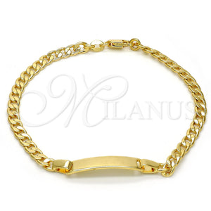 Pulsera con Placa 5.227.013.1.08 Oro Laminado, Diseño de Cubana, Pulido, Tono Dorado (04 MM Thickness, 8 Inches Length)