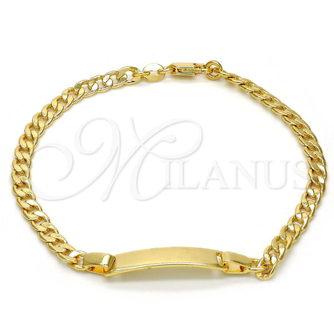 Pulsera con Placa 5.227.013.1.08 Oro Laminado, Diseño de Cubana, Pulido, Tono Dorado (04 MM Thickness, 8 Inches Length)