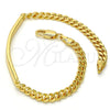 Pulsera con Placa 5.227.012.1.08 Oro Laminado, Diseño de Miami Cubana, Pulido, Tono Dorado (05 MM Thickness, 8 Inches Length)