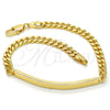 Pulsera con Placa 5.227.012.1.08 Oro Laminado, Diseño de Miami Cubana, Pulido, Tono Dorado (05 MM Thickness, 8 Inches Length)