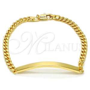 Pulsera con Placa 5.227.012.1.08 Oro Laminado, Diseño de Miami Cubana, Pulido, Tono Dorado (05 MM Thickness, 8 Inches Length)