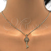 Collares con Dije 04.156.0066.20 Oro Laminado, Diseño de Llave y Flor, con Micro Pave Blanca, Pulido, Tono Dorado (Grosor 02 MM, 20 Pulgadas de Largo)
