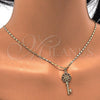Collares con Dije 04.156.0066.20 Oro Laminado, Diseño de Llave y Flor, con Micro Pave Blanca, Pulido, Tono Dorado (Grosor 02 MM, 20 Pulgadas de Largo)