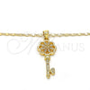 Collares con Dije 04.156.0066.20 Oro Laminado, Diseño de Llave y Flor, con Micro Pave Blanca, Pulido, Tono Dorado (Grosor 02 MM, 20 Pulgadas de Largo)