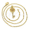 Collares con Dije 04.156.0066.20 Oro Laminado, Diseño de Llave y Flor, con Micro Pave Blanca, Pulido, Tono Dorado (Grosor 02 MM, 20 Pulgadas de Largo)