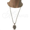 Collares con Dije 04.242.0076.30 Oro Laminado, Diseño de Calavera, con Blanca and Negro Cristal, Pulido, Tono Dorado (03 MM Thickness, 30 Inches Length)