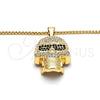 Collares con Dije 04.242.0076.30 Oro Laminado, Diseño de Calavera, con Blanca and Negro Cristal, Pulido, Tono Dorado (03 MM Thickness, 30 Inches Length)