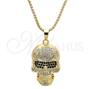 Collares con Dije 04.242.0076.30 Oro Laminado, Diseño de Calavera, con Blanca and Negro Cristal, Pulido, Tono Dorado (03 MM Thickness, 30 Inches Length)