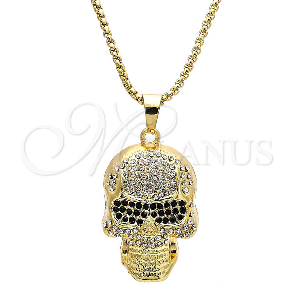 Collares con Dije 04.242.0076.30 Oro Laminado, Diseño de Calavera, con Blanca and Negro Cristal, Pulido, Tono Dorado (03 MM Thickness, 30 Inches Length)