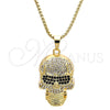 Collares con Dije 04.242.0076.30 Oro Laminado, Diseño de Calavera, con Blanca and Negro Cristal, Pulido, Tono Dorado (03 MM Thickness, 30 Inches Length)
