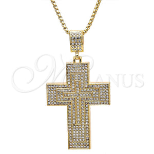 Collares con Dije 04.242.0077.30 Oro Laminado, Diseño de Cruz, con Blanca Cristal, Pulido, Tono Dorado (03 MM Thickness, 30 Inches Length)