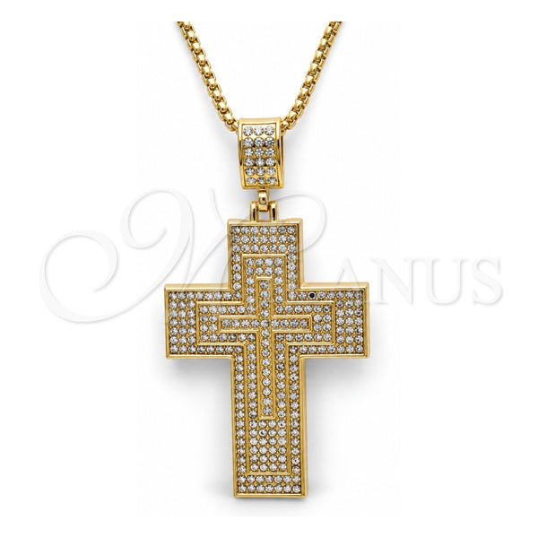 Collares con Dije 04.242.0077.30 Oro Laminado, Diseño de Cruz, con Cristal Blanca, Pulido, Tono Dorado (Grosor 03 MM, 30 Pulgadas de Largo)