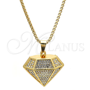 Collares con Dije 04.242.0079.30 Oro Laminado, con Blanca Cristal, Pulido, Tono Dorado (03 MM Thickness, 30 Inches Length)