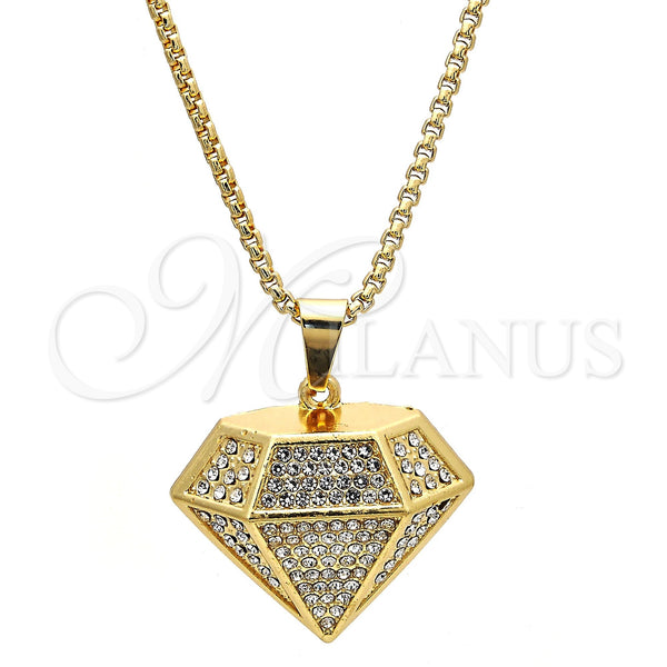 Collares con Dije 04.242.0079.30 Oro Laminado, con Blanca Cristal, Pulido, Tono Dorado (03 MM Thickness, 30 Inches Length)