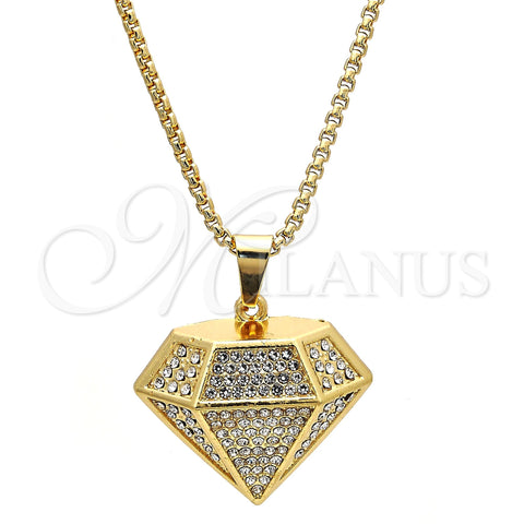 Collares con Dije 04.242.0079.30 Oro Laminado, con Blanca Cristal, Pulido, Tono Dorado (03 MM Thickness, 30 Inches Length)