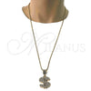 Collares con Dije 04.242.0080.30 Oro Laminado, Diseño de Dinero, con Blanca Cristal, Pulido, Tono Dorado (03 MM Thickness, 30 Inches Length)