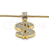 Collares con Dije 04.242.0080.30 Oro Laminado, Diseño de Dinero, con Blanca Cristal, Pulido, Tono Dorado (03 MM Thickness, 30 Inches Length)