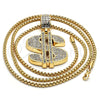 Collares con Dije 04.242.0080.30 Oro Laminado, Diseño de Dinero, con Blanca Cristal, Pulido, Tono Dorado (03 MM Thickness, 30 Inches Length)