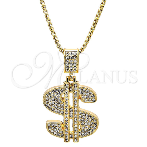Collares con Dije 04.242.0080.30 Oro Laminado, Diseño de Dinero, con Blanca Cristal, Pulido, Tono Dorado (03 MM Thickness, 30 Inches Length)