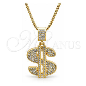 Collares con Dije 04.242.0080.30 Oro Laminado, Diseño de Dinero, con Cristal Blanca, Pulido, Tono Dorado (Grosor 03 MM, 30 Pulgadas de Largo)