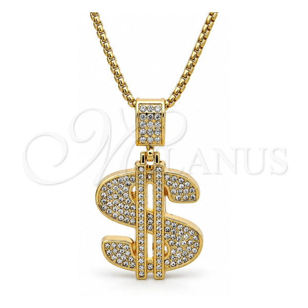Collares con Dije 04.242.0080.30 Oro Laminado, Diseño de Dinero, con Cristal Blanca, Pulido, Tono Dorado (Grosor 03 MM, 30 Pulgadas de Largo)
