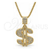 Collares con Dije 04.242.0080.30 Oro Laminado, Diseño de Dinero, con Cristal Blanca, Pulido, Tono Dorado (Grosor 03 MM, 30 Pulgadas de Largo)