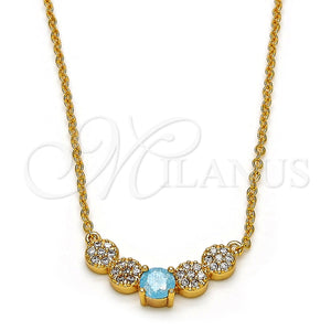 Collares con Dije 04.213.0035.2.16 Oro Laminado, con Aqua Azul and Blanca Zirconia Cubica, Pulido, Tono Dorado (01 MM Thickness, 16 Inches Length)