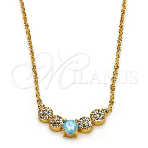 Collares con Dije 04.213.0035.2.16 Oro Laminado, con Aqua Azul and Blanca Zirconia Cubica, Pulido, Tono Dorado (01 MM Thickness, 16 Inches Length)