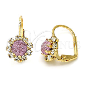 Arete Gancho Frances 02.122.0085 Oro Laminado, Diseño de Flor, con Rosado and Blanca Cristal, Pulido, Tono Dorado