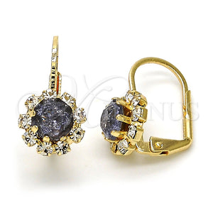 Arete Gancho Frances 02.122.0085.1 Oro Laminado, Diseño de Flor, con Amatista and Blanca Cristal, Pulido, Tono Dorado