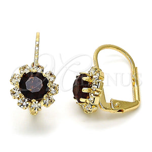 Arete Gancho Frances 02.122.0085.2 Oro Laminado, Diseño de Flor, con Granate and Blanca Cristal, Pulido, Tono Dorado