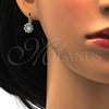 Arete Gancho Frances 02.122.0085.3 Oro Laminado, Diseño de Flor, con Aguamarina and Blanca Cristal, Pulido, Tono Dorado