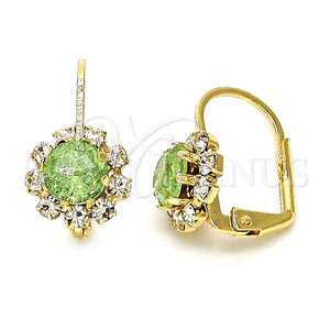 Arete Gancho Frances 02.122.0085.5 Oro Laminado, Diseño de Flor, con Verde Claro and Blanca Cristal, Pulido, Tono Dorado