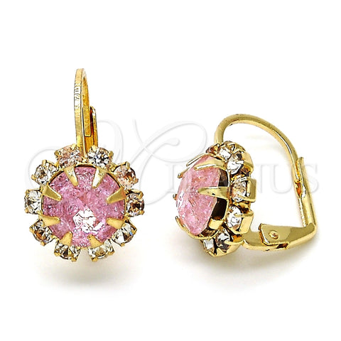 Arete Gancho Frances 02.122.0086 Oro Laminado, Diseño de Flor, con Rosado and Blanca Cristal, Pulido, Tono Dorado