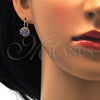 Arete Gancho Frances 02.122.0086.1 Oro Laminado, Diseño de Flor, con Amatista and Blanca Cristal, Pulido, Tono Dorado
