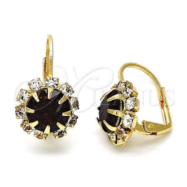 Arete Gancho Frances 02.122.0086.2 Oro Laminado, Diseño de Flor, con Granate and Blanca Cristal, Pulido, Tono Dorado
