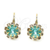 Arete Gancho Frances 02.122.0086.3 Oro Laminado, Diseño de Flor, con Aqua Azul and Blanca Cristal, Pulido, Tono Dorado