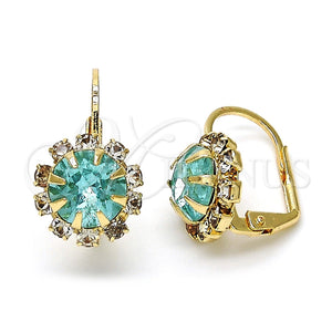 Arete Gancho Frances 02.122.0086.3 Oro Laminado, Diseño de Flor, con Aqua Azul and Blanca Cristal, Pulido, Tono Dorado