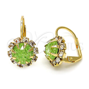 Arete Gancho Frances 02.122.0086.5 Oro Laminado, Diseño de Flor, con Verde Claro and Blanca Cristal, Pulido, Tono Dorado