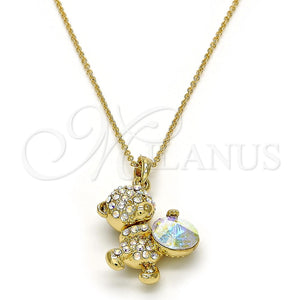 Collares con Dije 04.239.0041.4.18 Oro Laminado, Diseño de Osito, con Aurore Boreale Swarovski Elements, Pulido, Tono Dorado (01 MM Thickness, 18 Inches Length)