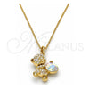 Collares con Dije 04.239.0041.4.18 Oro Laminado, Diseño de Osito, con Swarovski Elements Aurore Boreale, Pulido, Tono Dorado (Grosor 01 MM, 18 Pulgadas de Largo)