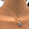 Collares con Dije 04.239.0041.5.18 Oro Laminado, Diseño de Osito, con Aquamarine and Aurore Boreale Swarovski Elements, Pulido, Tono Dorado (01 MM Thickness, 18 Inches Length)