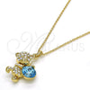 Collares con Dije 04.239.0041.5.18 Oro Laminado, Diseño de Osito, con Aquamarine and Aurore Boreale Swarovski Elements, Pulido, Tono Dorado (01 MM Thickness, 18 Inches Length)