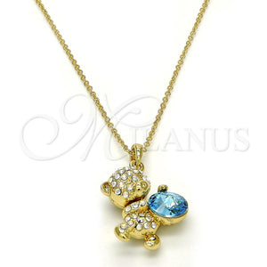 Collares con Dije 04.239.0041.5.18 Oro Laminado, Diseño de Osito, con Aquamarine and Aurore Boreale Swarovski Elements, Pulido, Tono Dorado (01 MM Thickness, 18 Inches Length)
